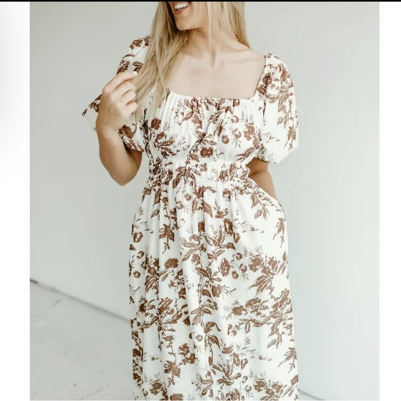 Floral Mocha Dress - Picture 2 of 11